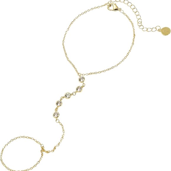 Gold Plated CZ Diamond Hand Chain Bracelet for Women Adjustable 6-8 Inches - Picture 1 of 7